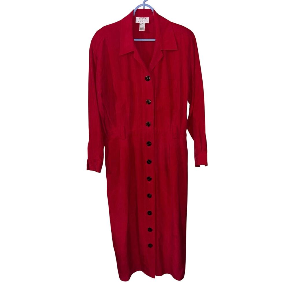 Vintage Talbots Petites women’s red 100% silk button front long dress (size 14P)
